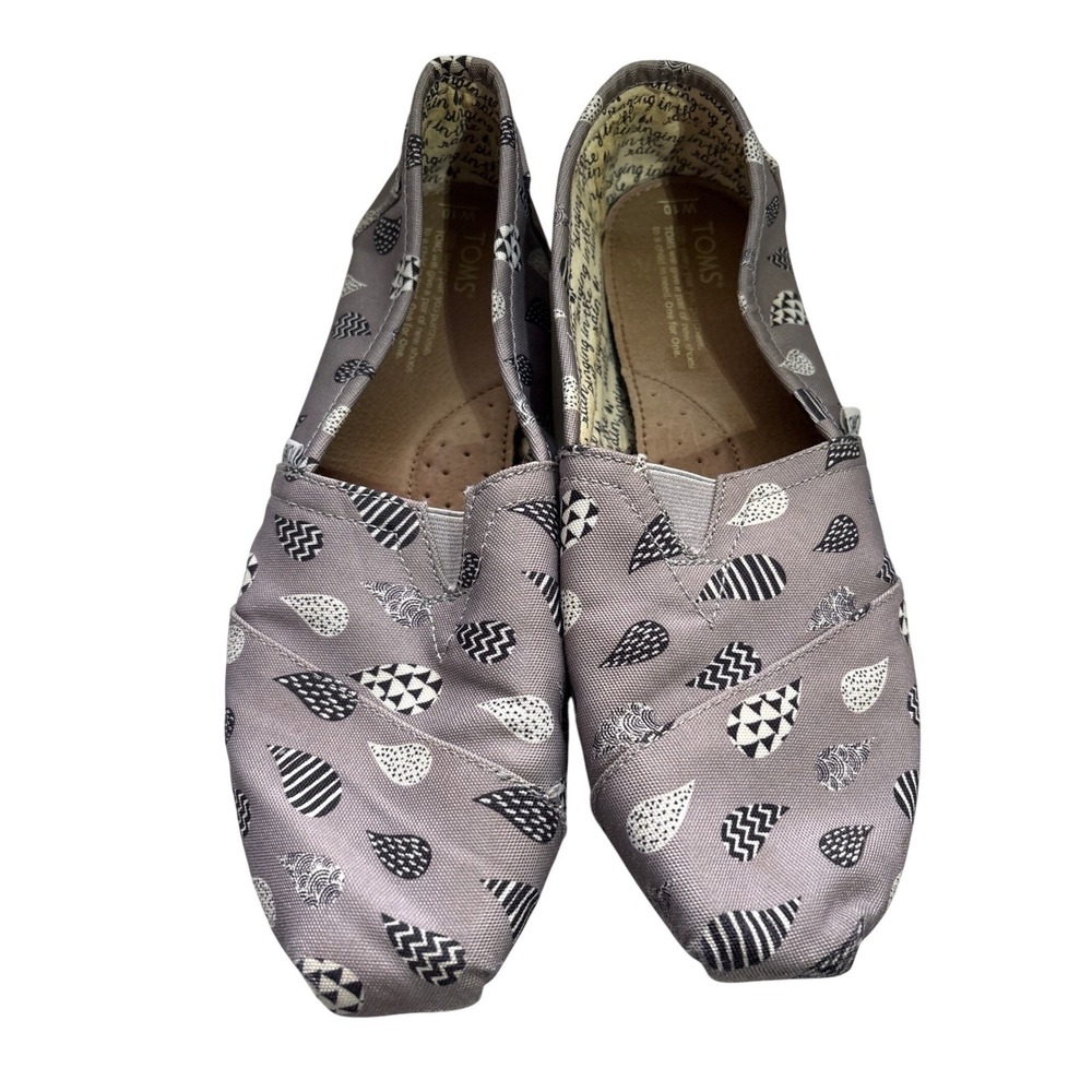 TOMS Classic Slip On Shoes Gray Black White Pattern Casual Comfort 10W